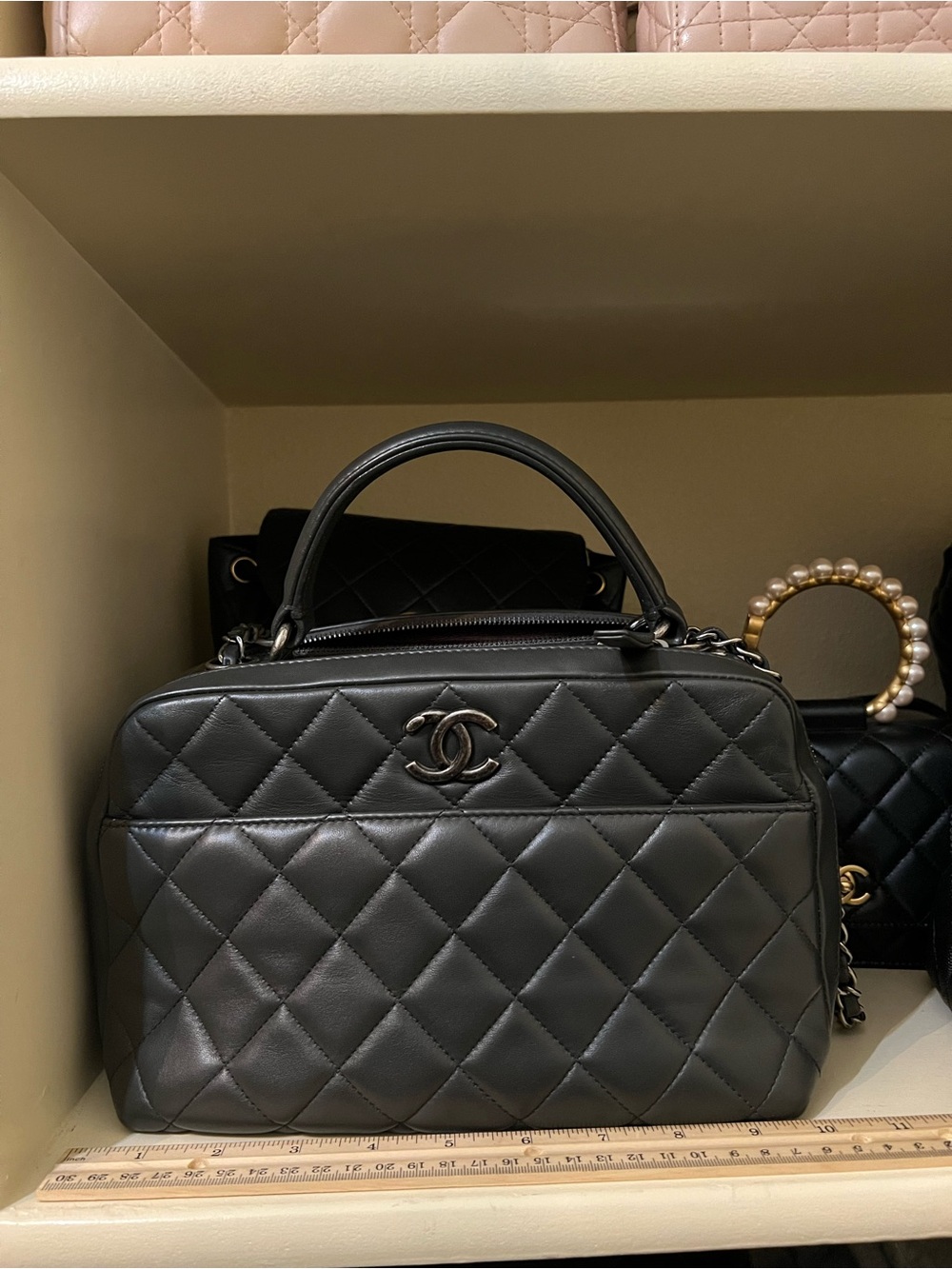 Chanel Trendy Bowling  Leather Top-Handle Shoulder Bag